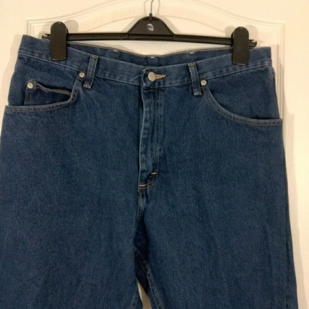 Wrangler Mens Denim Jeans Size 38 X 30 Relaxed Fit Blue Straight EUC